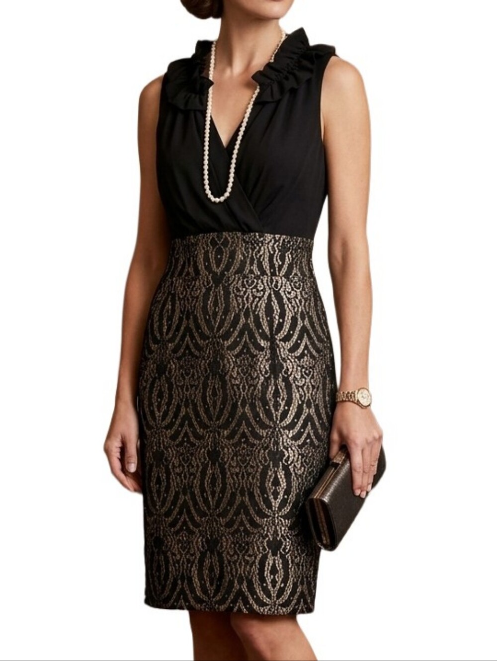 Donna Ricco Black and Gold Sleeveless Sheath Dress
